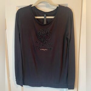 Betsey Johnson Casual Shirt Black Skull Cross Bones Long Sleeve Top Medium